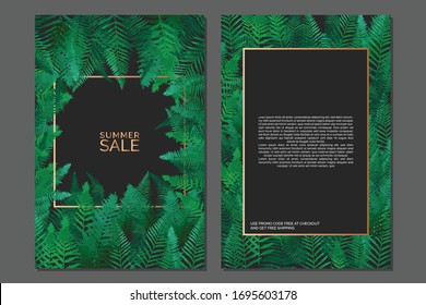 Green forest posters, cards set. Fern leaves templates universal