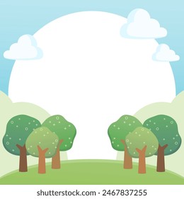 green forest in summer theme frame in square size, vector illustration
