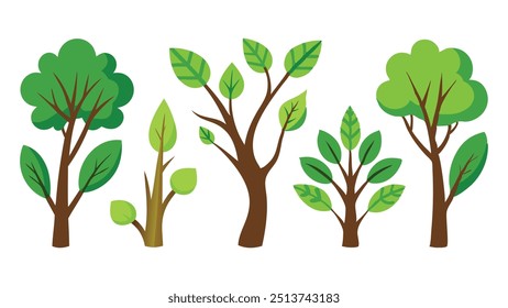 
Green forest tree branches elements isolated flat vector illustration on white background.