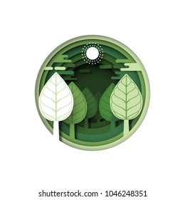 Green forest tree plant.Nature and eco friendly of ecology and environment conservation concept paper art style design.Vector illustration.