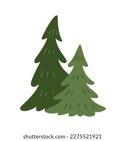 Green Forest Tree. Sticker with beautiful woodland or garden plant with needles. Christmas tree. Nature and environment. Cartoon flat vector illustration isolated on white background