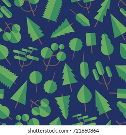 Green forest trees seamless pattern over blue background. Vector illustration