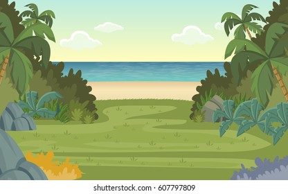 Green forest and tropical beach. Nature landscape.
