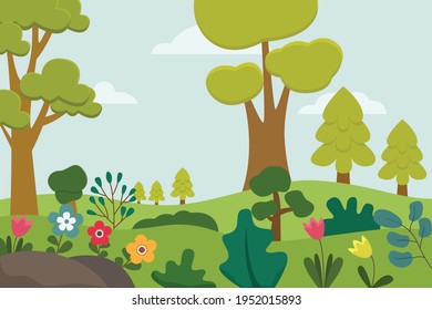 Green forest vector concept. Landscape of natural green forest