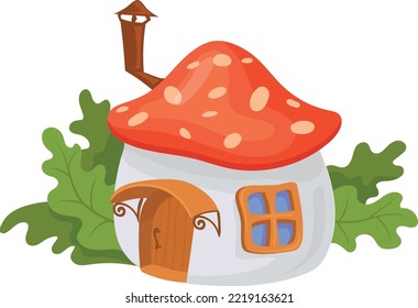 Green forest village building. Cartoon fairy mushroom house isolated on white background