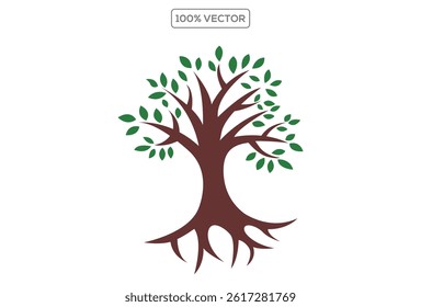 green forestry strong root tree logo , simple and modern trees natural logo illustration , Oak tree vector isolated on white background