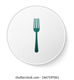 Green Fork icon isolated on white background. Cutlery symbol. White circle button. Vector Illustration