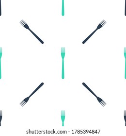 Green Fork icon isolated seamless pattern on white background.  Vector