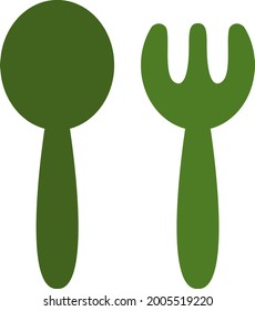Green fork and spoon, illustration, vector on a white background.