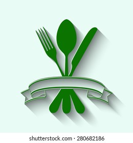 green fork spoon knife