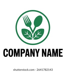 Green fork spoon and leaves logo isolated on white background