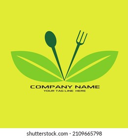 Green fork and spoon for restaurant logo
