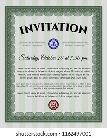 Green Formal invitation. Artistry design. With background. Vector illustration. 