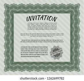 Green Formal invitation. Artistry design. Detailed. With background. 