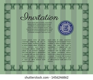 Green Formal invitation. With background. Detailed. Modern design. 