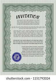 Green Formal invitation. With background. Money Pattern design. Detailed. 