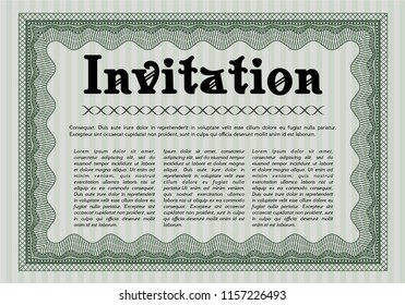 Green Formal invitation. With complex background. Modern design. Detailed. 