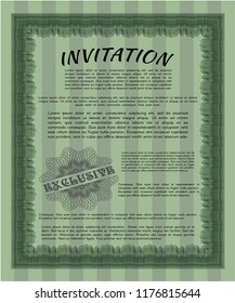 Green Formal invitation. Complex background. Money design. Customizable, Easy to edit and change colors. 