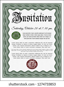 Green Formal invitation. Complex background. Superior design. Detailed. 