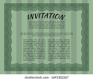 Green Formal invitation. Complex background. Beauty design. Detailed. 