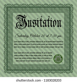 Green Formal invitation. With complex linear background. Superior design. Customizable, Easy to edit and change colors. 