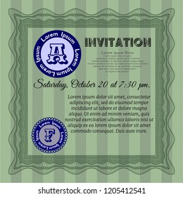Green Formal invitation. With complex linear background. Beauty design. Customizable, Easy to edit and change colors. 