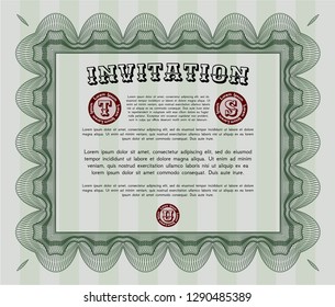Green Formal invitation. With complex linear background. Money style design. Vector illustration. 