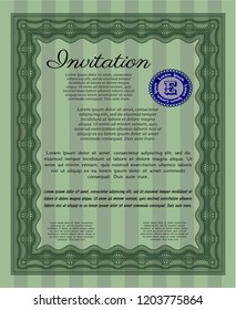 Green Formal invitation. Cordial design. Complex background. Vector illustration. 