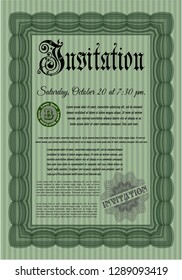 Green Formal invitation. Cordial design. Vector illustration. With background. 