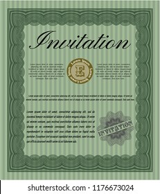 Green Formal invitation. Customizable, Easy to edit and change colors. With complex linear background. Cordial design. 