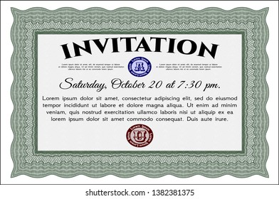 Green Formal invitation. Customizable, Easy to edit and change colors. With guilloche pattern and background. Money design. 