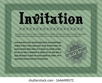 Green Formal invitation. Customizable, Easy to edit and change colors. With great quality guilloche pattern. Modern design. 