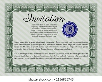 Green Formal invitation. Detailed. Complex background. Superior design. 