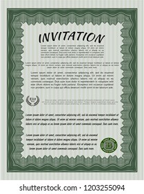 Green Formal invitation. Detailed. With complex background. Money style design. 