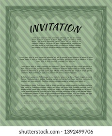 Green Formal invitation. Detailed. With complex background. Artistry design. 