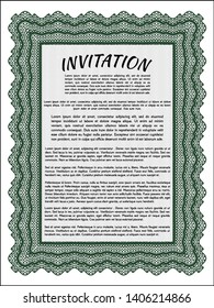 Green Formal invitation. Detailed. Complex background. Money Pattern design. 