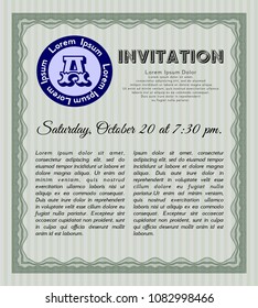  Green Formal invitation. Detailed. Easy to print. Money Pattern. 