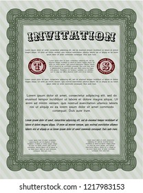 Green Formal invitation. Detailed. With great quality guilloche pattern. Nice design. 