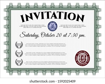 Green Formal invitation. Detailed. With great quality guilloche pattern. Superior design. 