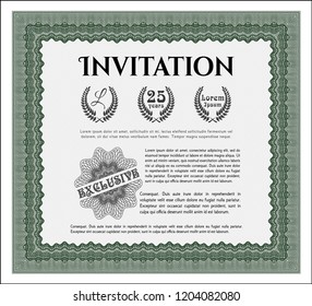 Green Formal invitation. Detailed. With linear background. Money Pattern design. 