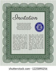 Green Formal invitation. Detailed. With linear background. Beauty design. 