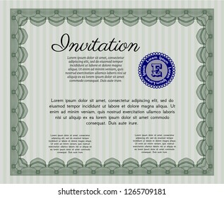 Green Formal invitation. Detailed. Printer friendly. Elegant design. 