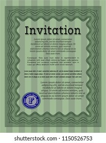 Green Formal invitation. Easy to print. Excellent design. Customizable, Easy to edit and change colors. 