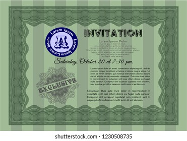 Green Formal invitation. Easy to print. Money Pattern design. Vector illustration. 
