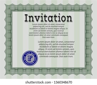 Green Formal invitation. Easy to print. Money design. Detailed. 