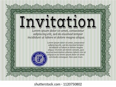Green Formal invitation. Elegant design. Customizable, Easy to edit and change colors. With complex background. 