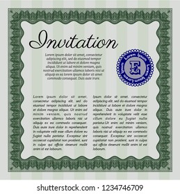 Green Formal invitation. Excellent design. Detailed. With great quality guilloche pattern. 