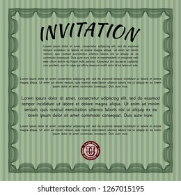 Green Formal invitation. Excellent design. With guilloche pattern. Detailed. 
