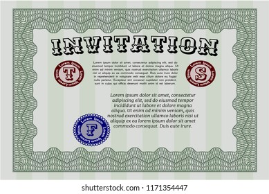 Green Formal invitation. Good design. With background. Detailed. 