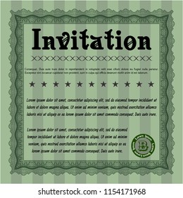 Green Formal invitation. With guilloche pattern and background. Lovely design. Detailed. 